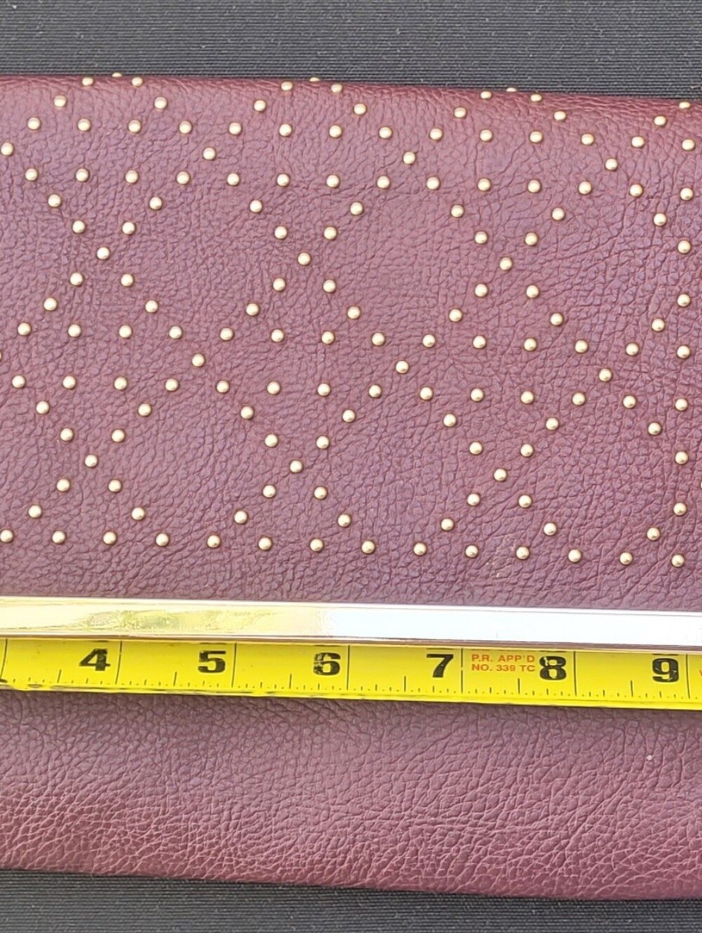 Burgundy Studded Clutch Wristlet With Studded Accents - Picture 4 of 5